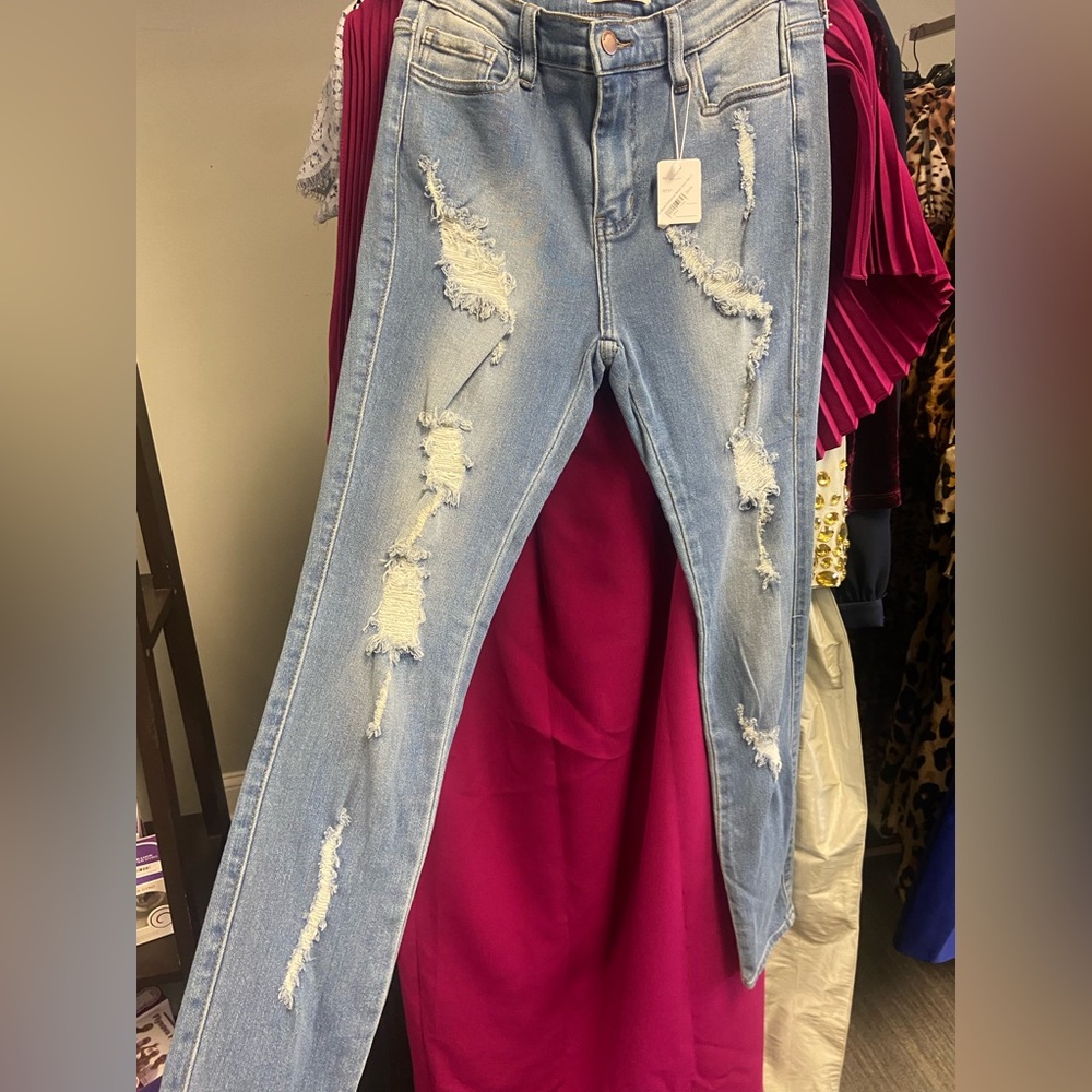 Vibrant Light Blue Distressed Boyfriend Jeans